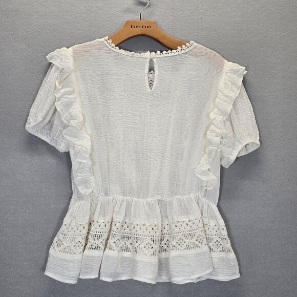Treasure & Bond Shirt Womens Sz M Short Sleeve Peplum Top  White - Picture 5 of 13